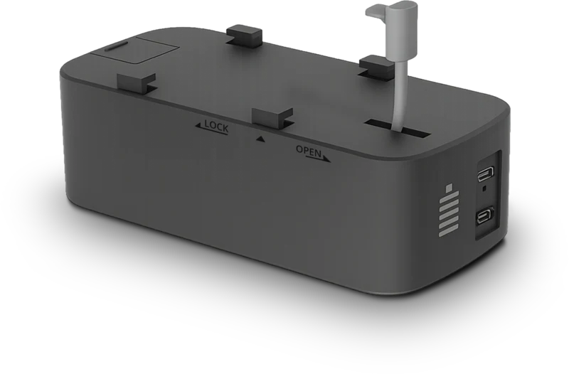 The 90X5 battery pack and charger module shown separately from the chassis